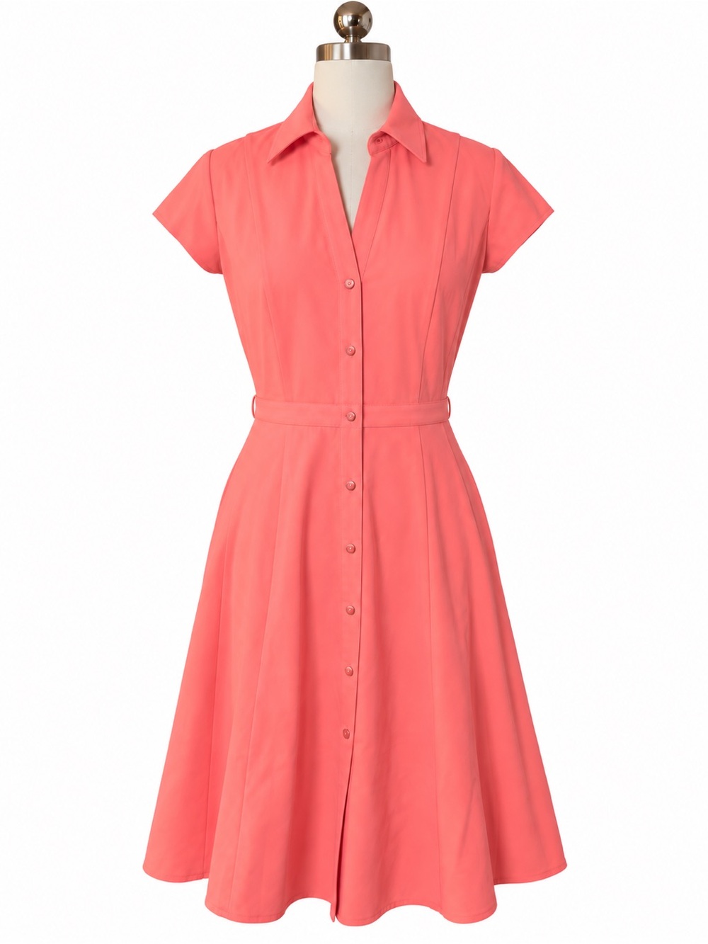 New York & Company Coral Pink Button Front Fit & Flare Dress S